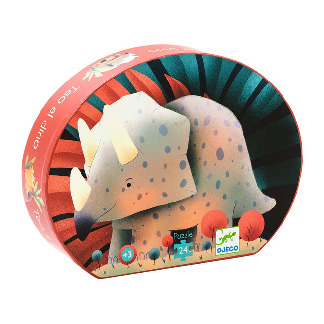 Djeco puzzelverpakking met een afbeelding van een grote en kleine triceratops.