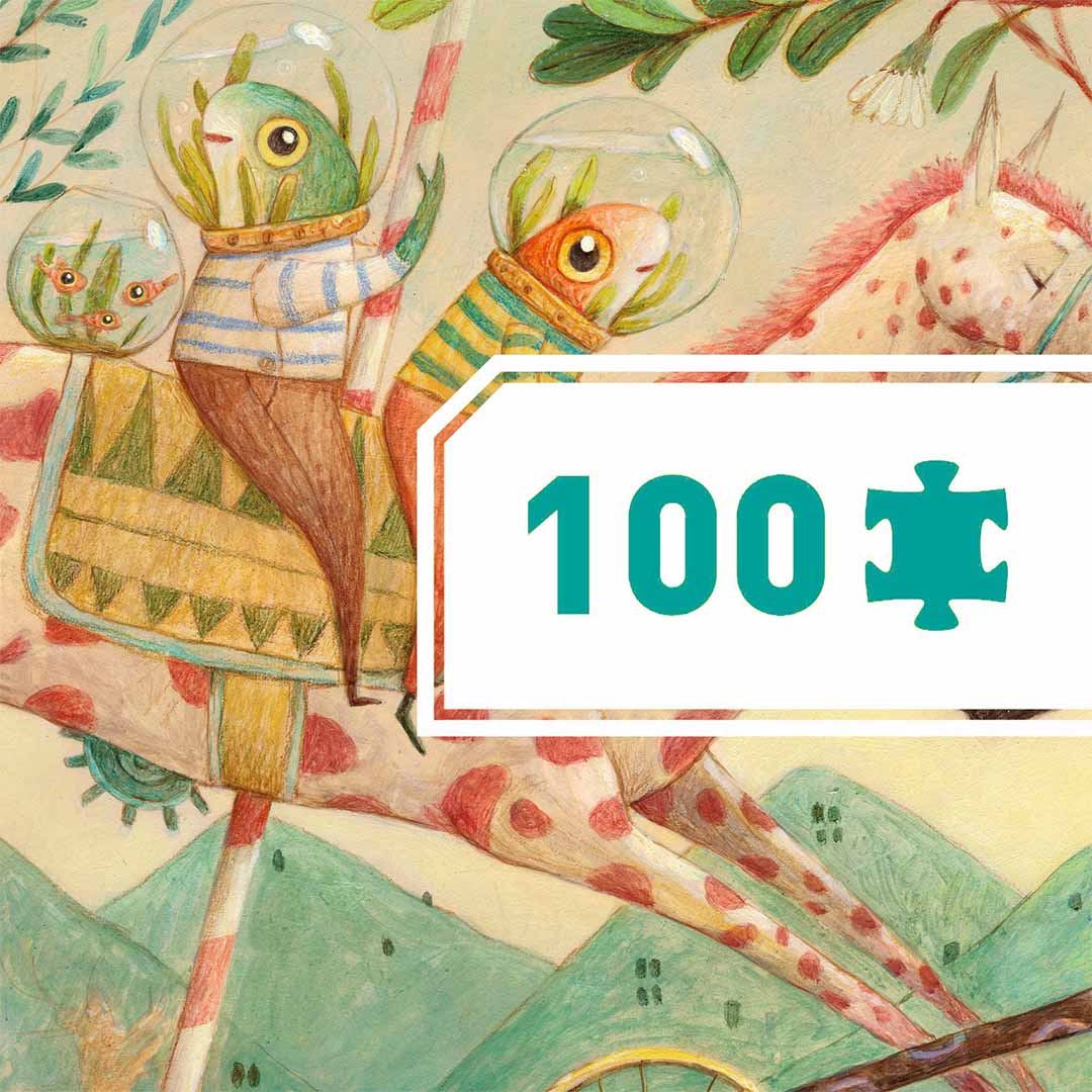 Infographic van de legpuzzel Wonderful Ride met het aantal van 100 puzzelstukjes.