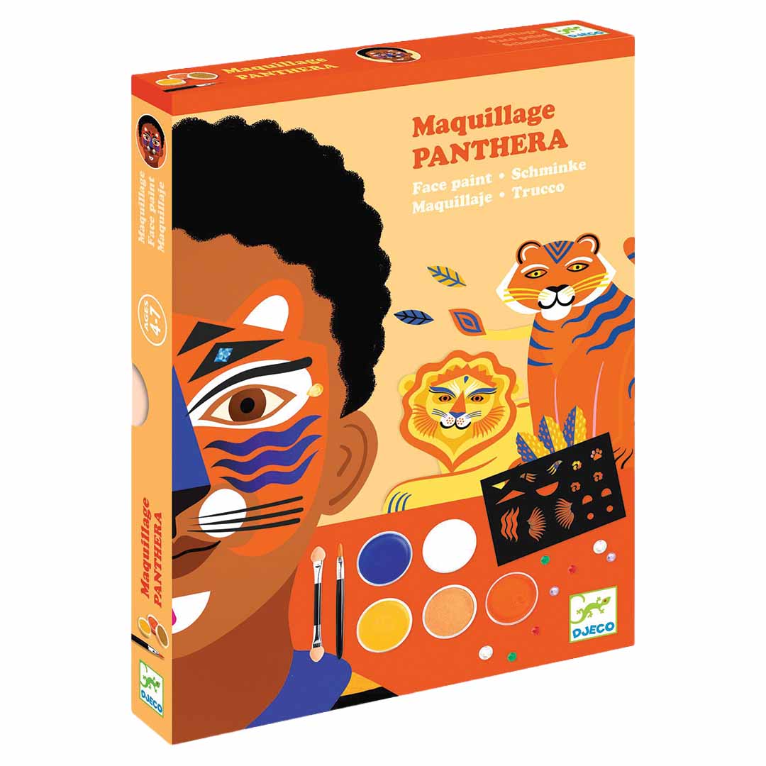 Djeco schminkset panter verpakking met illustratie van een kind met panterschmink.