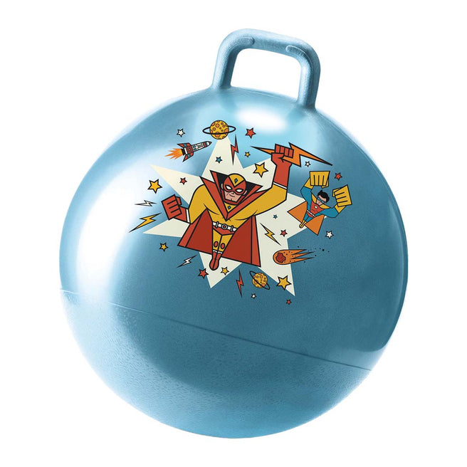 Djeco blauwe skippybal met superhelden en sterren.