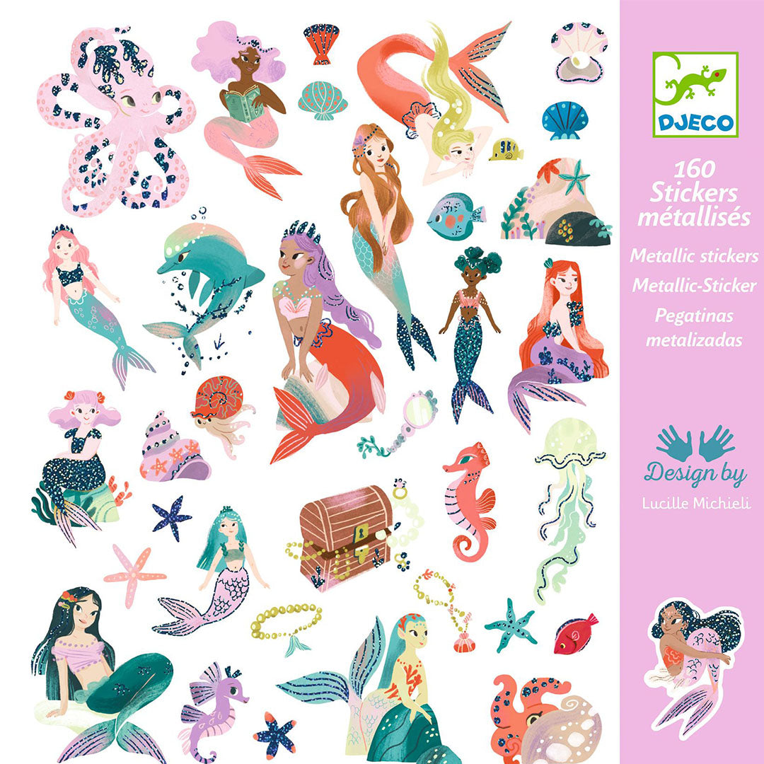 Djeco metallic stickers met 160 glinsterende zeemeerminnen en zeedieren.