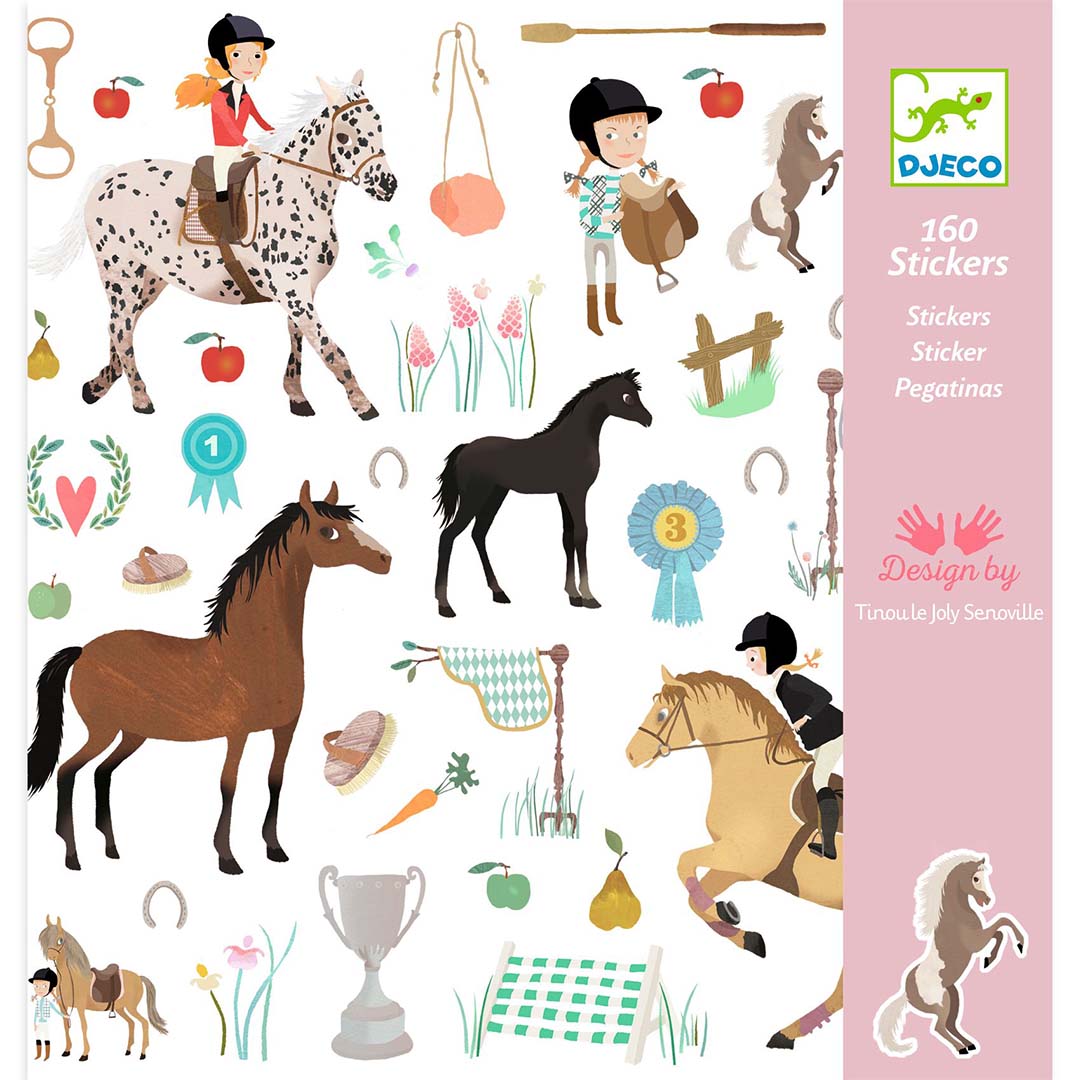 Djeco paardenstickers met 160 stickers in paardrijthema.