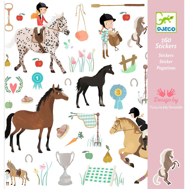 Djeco paardenstickers met 160 stickers in paardrijthema.
