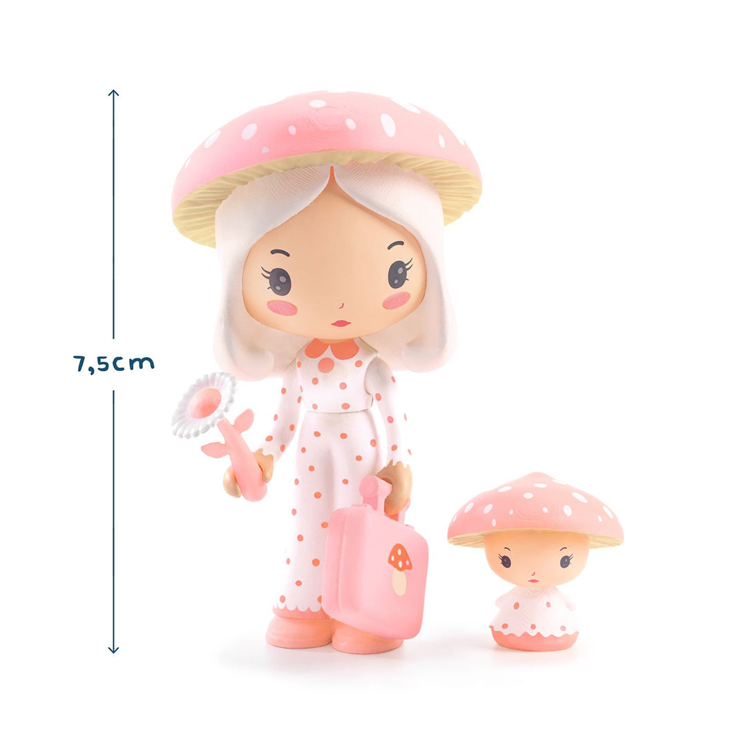 Djeco Tinyly speelfiguur Amy en Mushy met een schaalaanduiding van 7,5 cm.