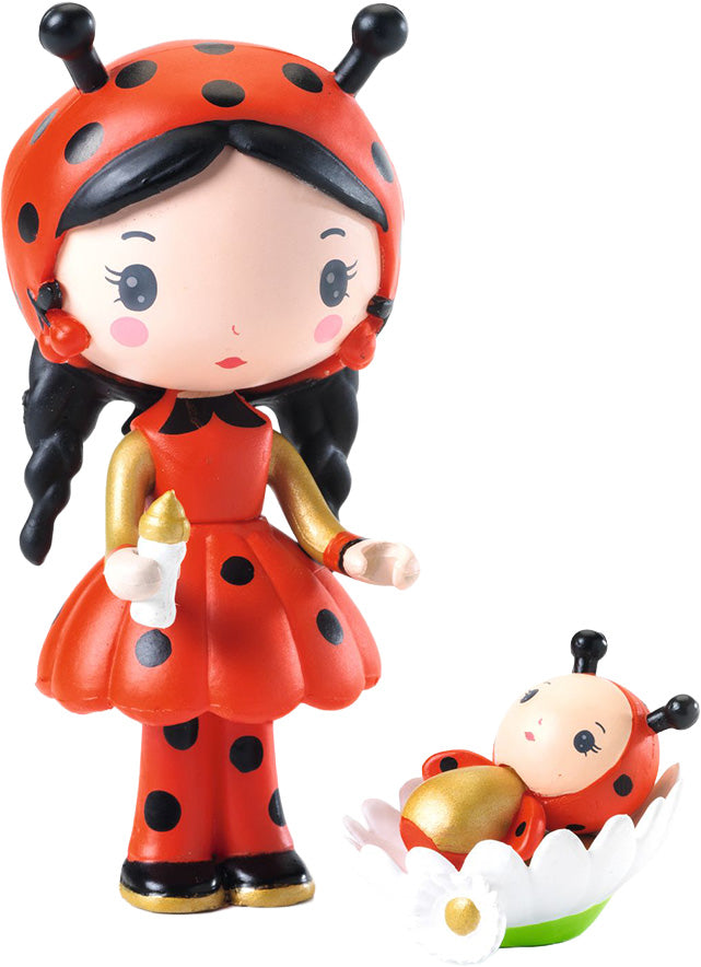 Djeco Tinyly speelfiguren Coco en Minico, een pop en een baby in lieveheersbeestje-thema.