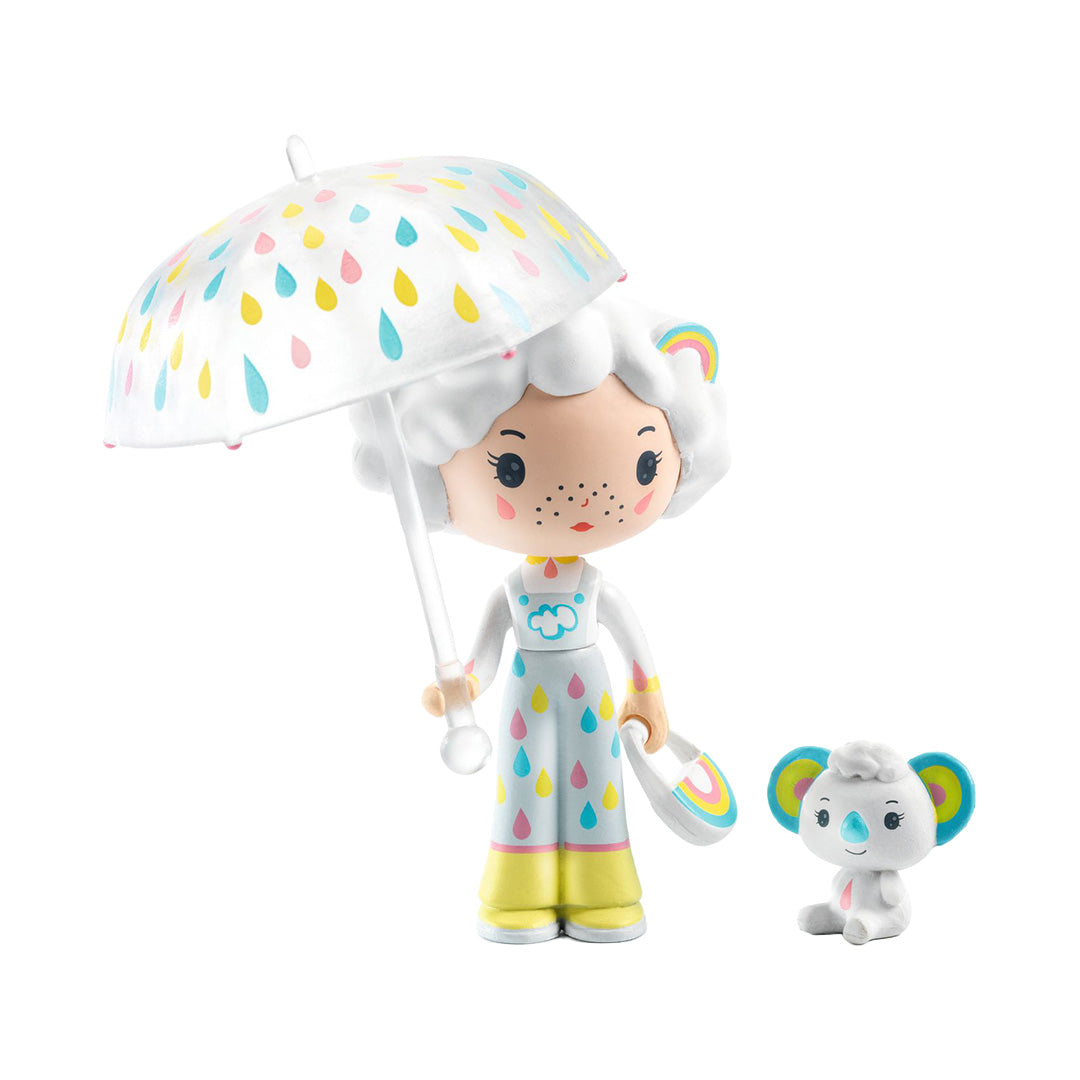Djeco Tinyly speelfiguur Prunelle met regenboogparaplu en Bianca de koala.