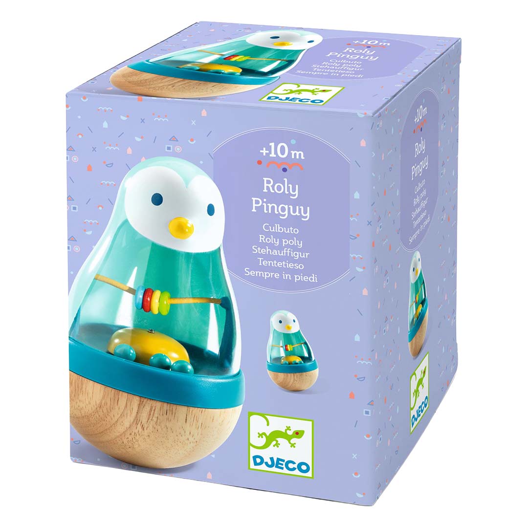 De verpakking van de Djeco tuimelaar roly pinguïn.