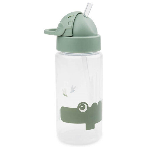 done by deer drinkfles met rietje voor baby's en peuters, met groene dop en een krokodil op de fles.