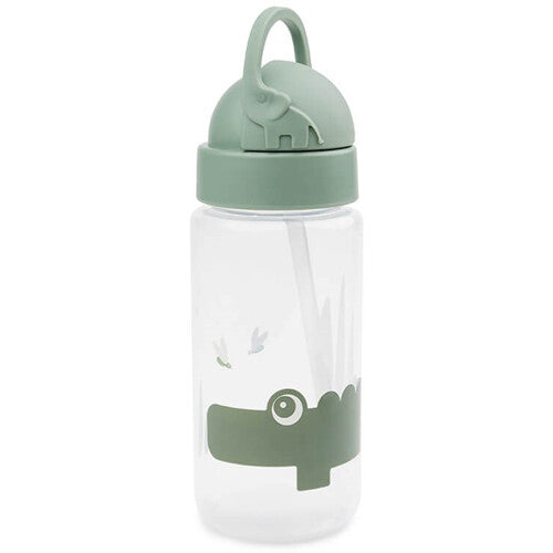 done by deer drinkfles met rietje voor baby's en peuters, met open groene dop met olifantje en een krokodil op de fles.