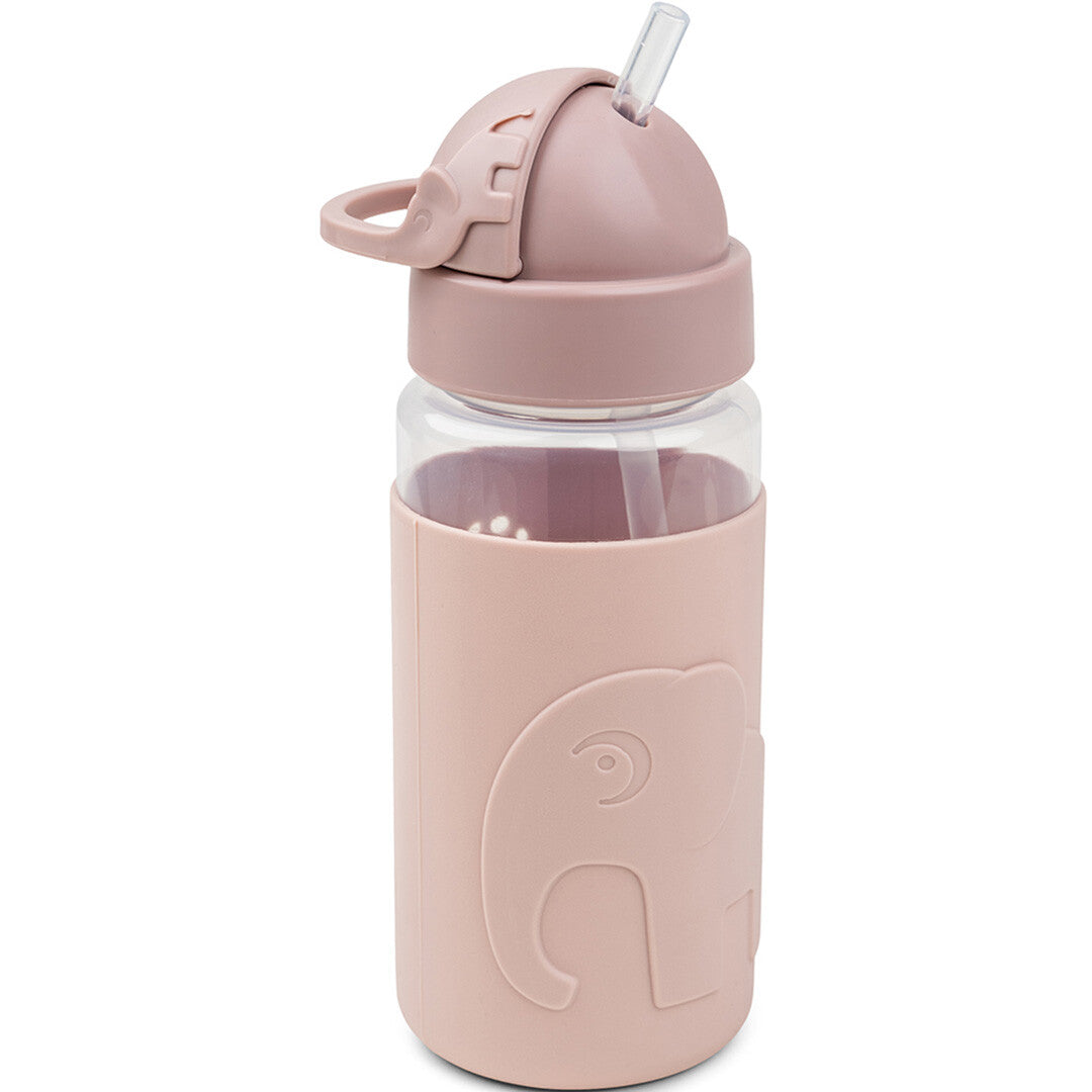 Done by Deer drinkfles voor baby's en peuters met roze easy-grip hoes met olifant en uitklapbaar rietje.