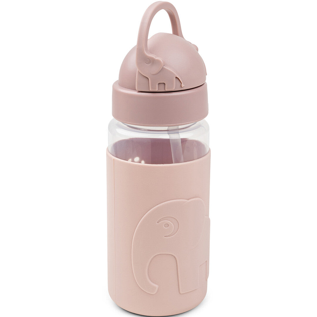 Done by Deer drinkfles voor baby's en peuters met roze easy-grip hoes met olifant en ingeklapt rietje.