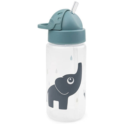Done by deer drinkfles met rietje met een donkergrijze olifant en regendruppels.