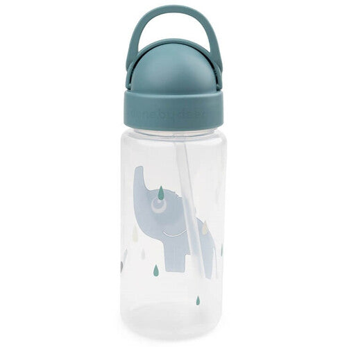 Done by deer drinkfles met rietje met een lichtblauwe olifant en groene regendruppels.