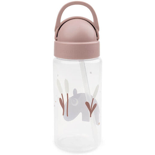 done by deer drinkfles met rietje met een nijlpaard en een roze handvat.