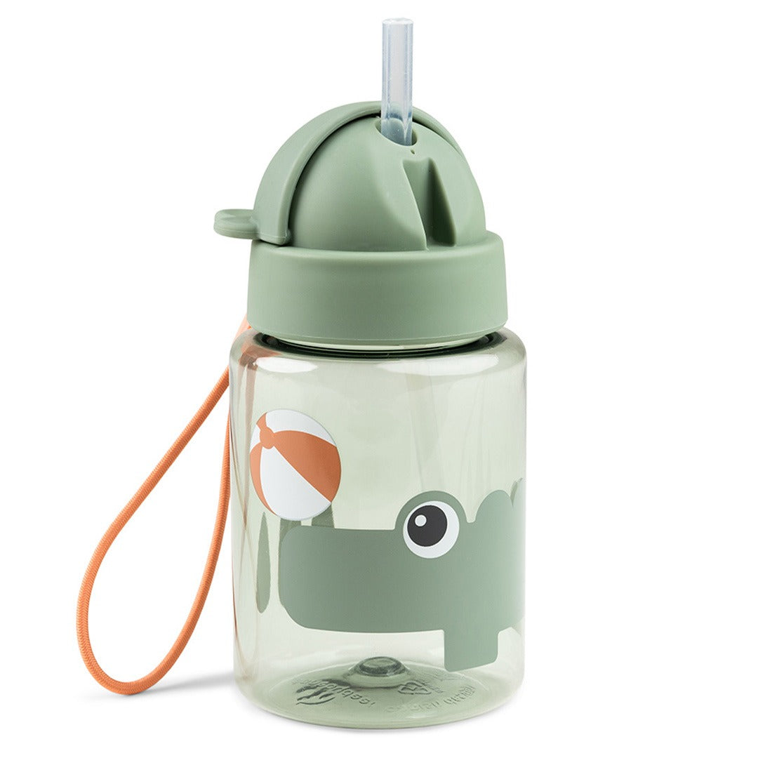 Done by deer drinkfles met rietje, groen en transparant, met krokodil en strandbal design.
