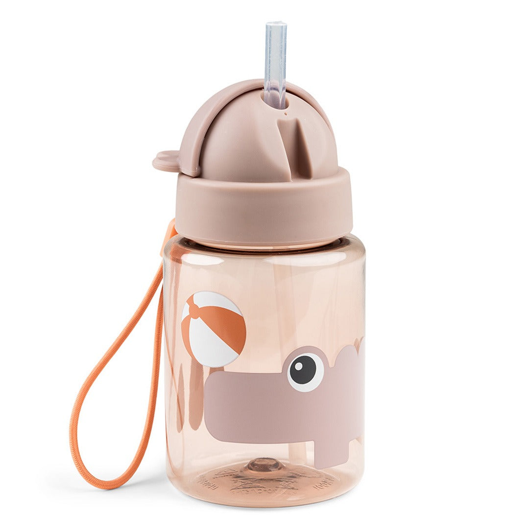 Done by deer drinkfles met rietje voor kinderen, beige met nijlpaard en strandbal.
