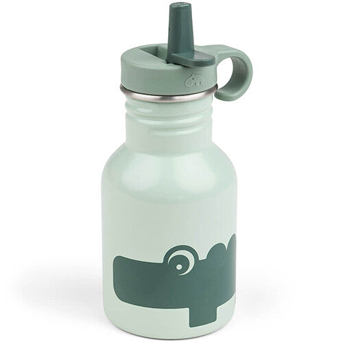 done by deer RVS drinkfles met omhoogstaand rietje en krokodilafbeelding.