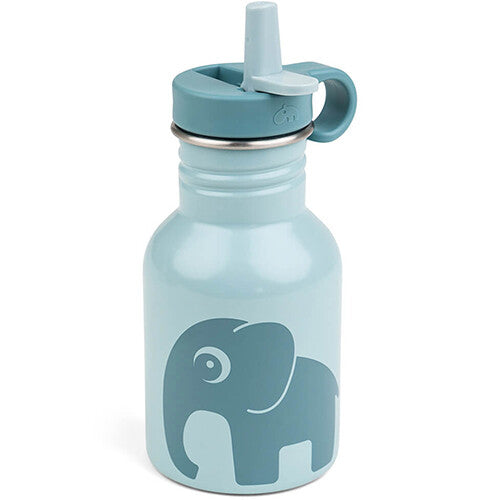 Done by Deer RVS drinkfles voor baby's en peuters met blauwe olifant en rietje.