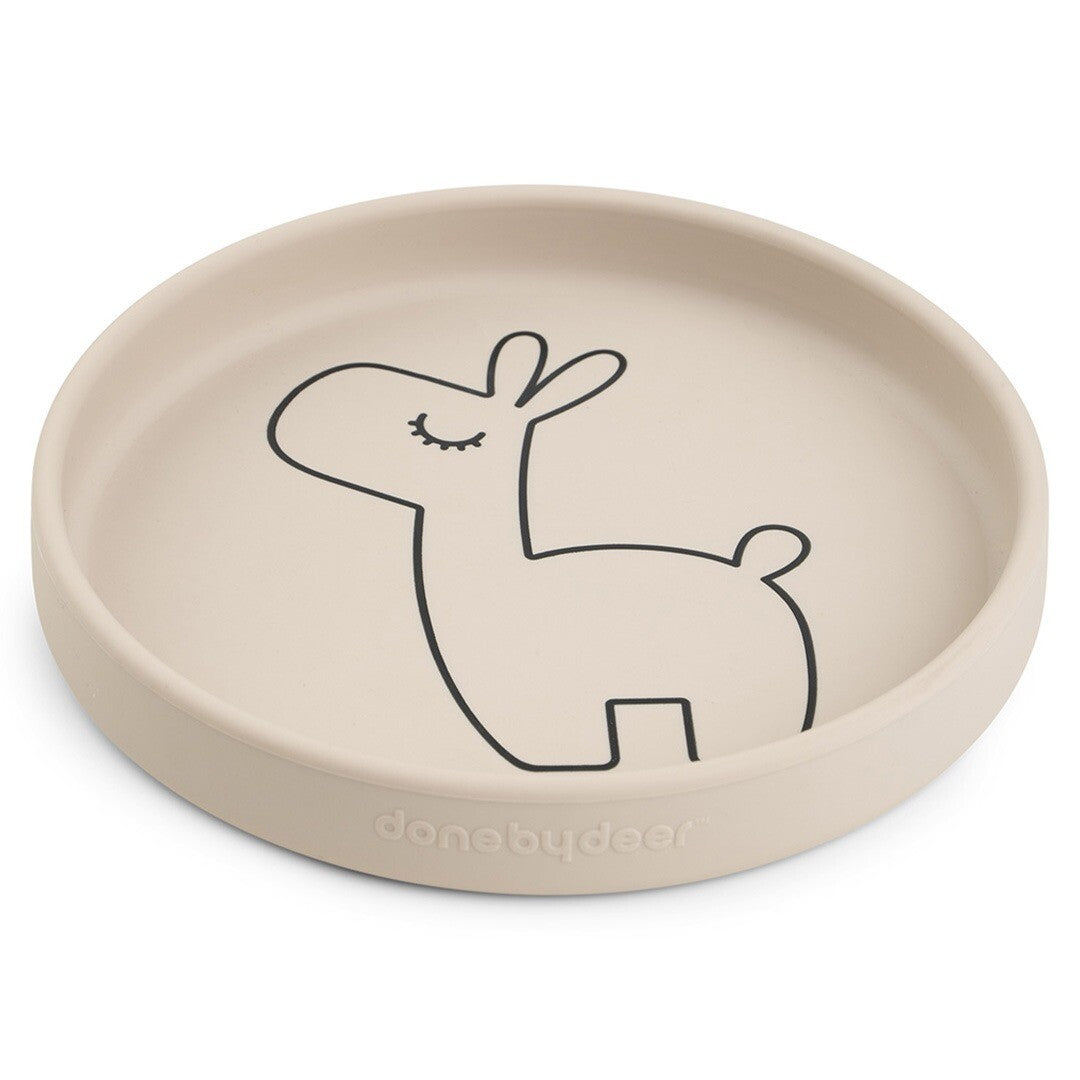 Done by Deer siliconen babybord in beige met een zwarte tekening van lama Lalee.