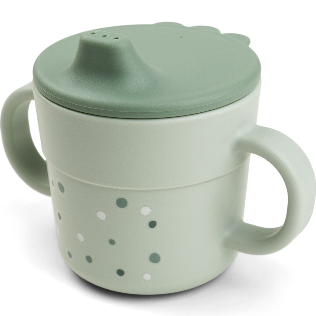 Done by deer groene tuitbeker met handvatten en stippenpatroon.