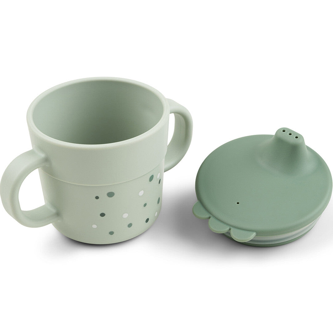 Done by deer groene tuitbeker met losse deksel en stippenpatroon.