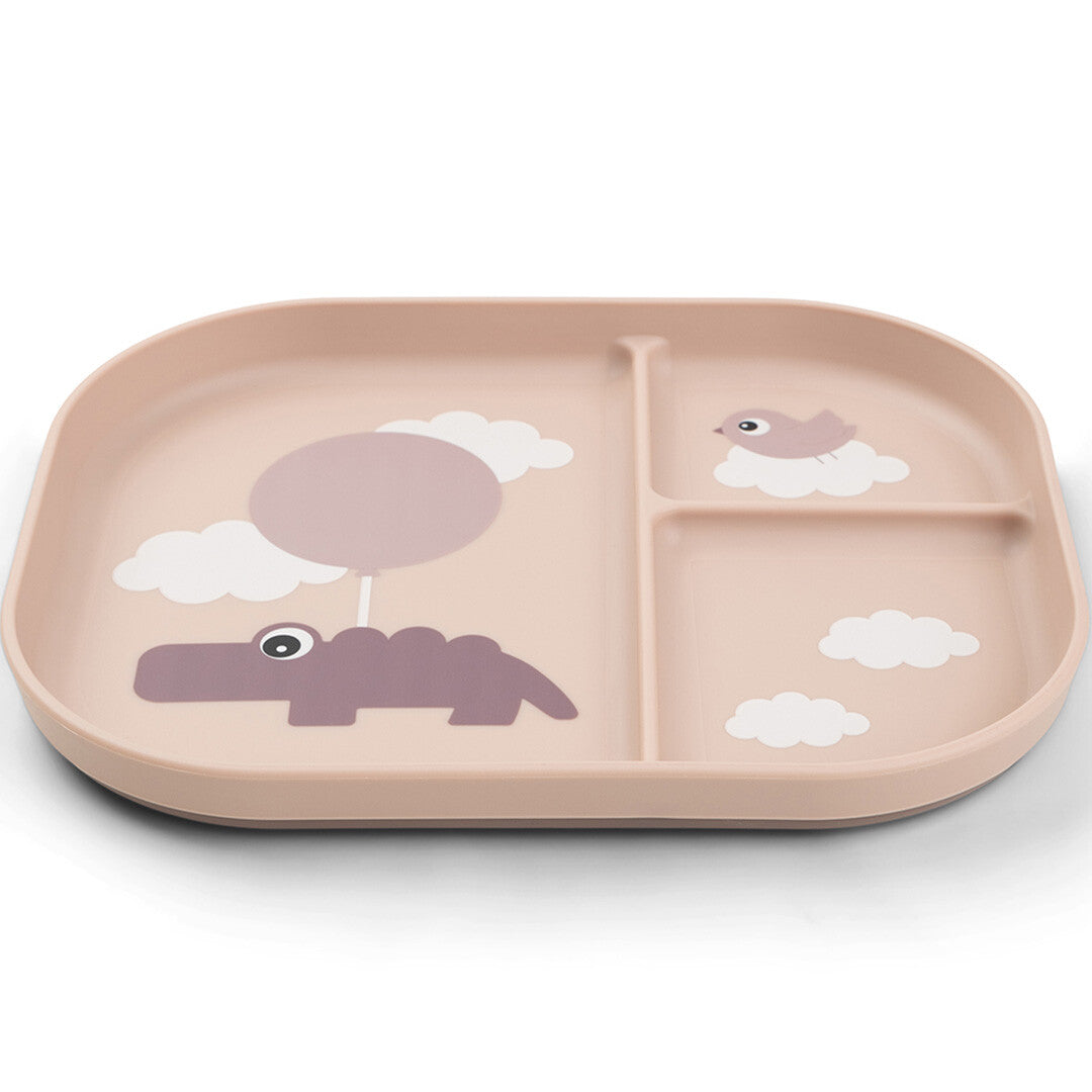 Done by Deer roze vakjesbord voor baby's met een krokodil, vogel en wolken.