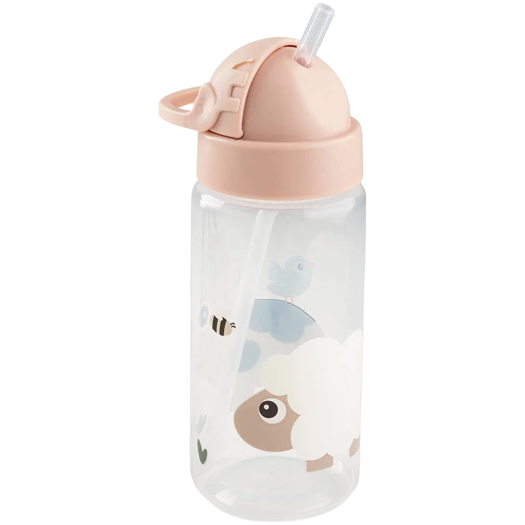 Done by Deer drinkfles met rietje met Tiny Farm thema en uitgeschoven rietje.