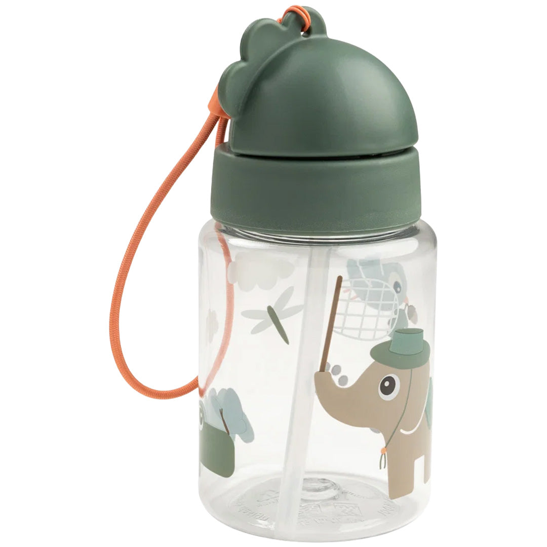Done by Deer drinkfles met rietje met groene dop en safari dieren illustraties.