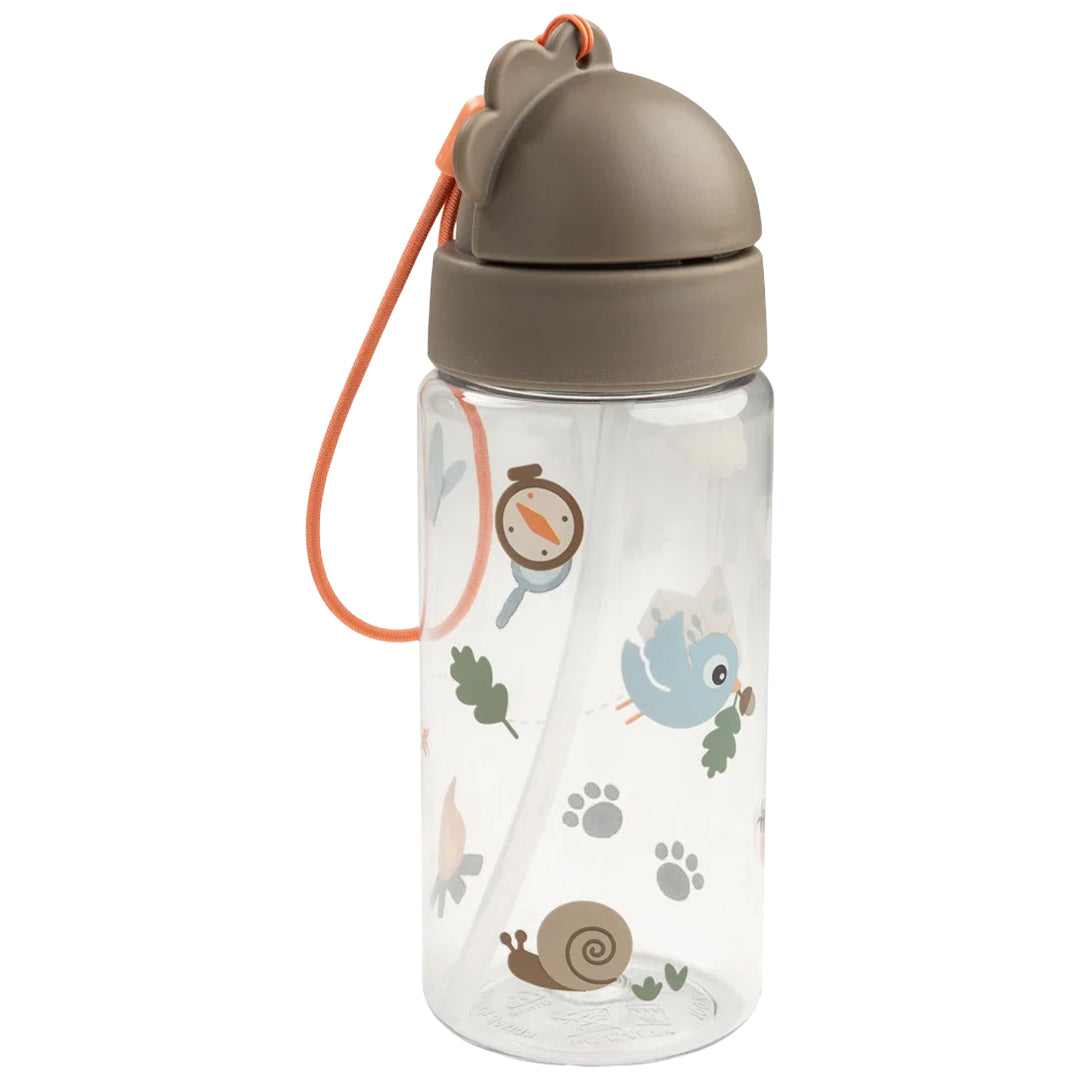 Done by deer drinkfles met rietje met gesloten bruine dop en Tiny Trails dierenpatroon.
