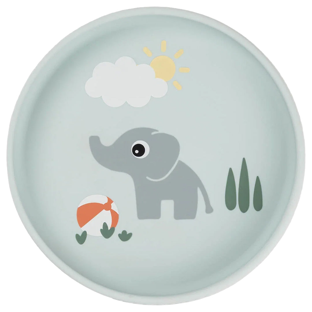 Done by Deer kinderbord met een olifant, zon en bal op een speelplaats.
