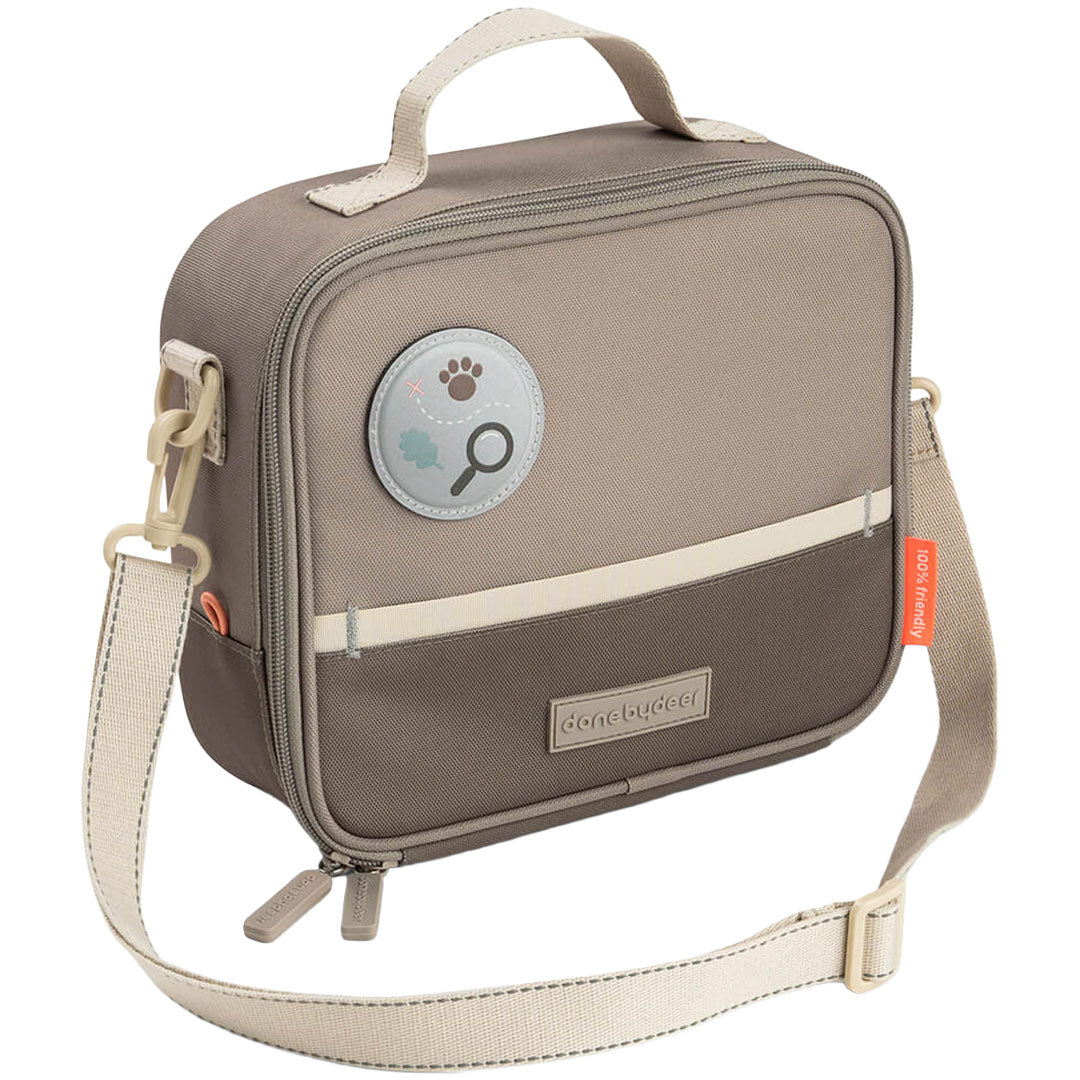 Done by Deer Tiny Trails lunchtas voor kinderen in beige en bruin, met schouderband en handvat.