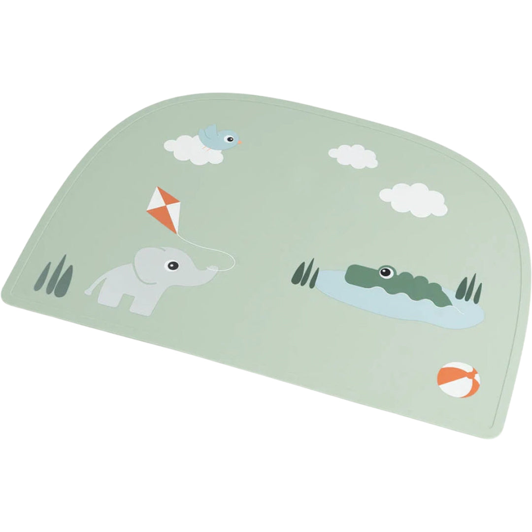 done by deer groene placemat met olifant, krokodil en vogel.