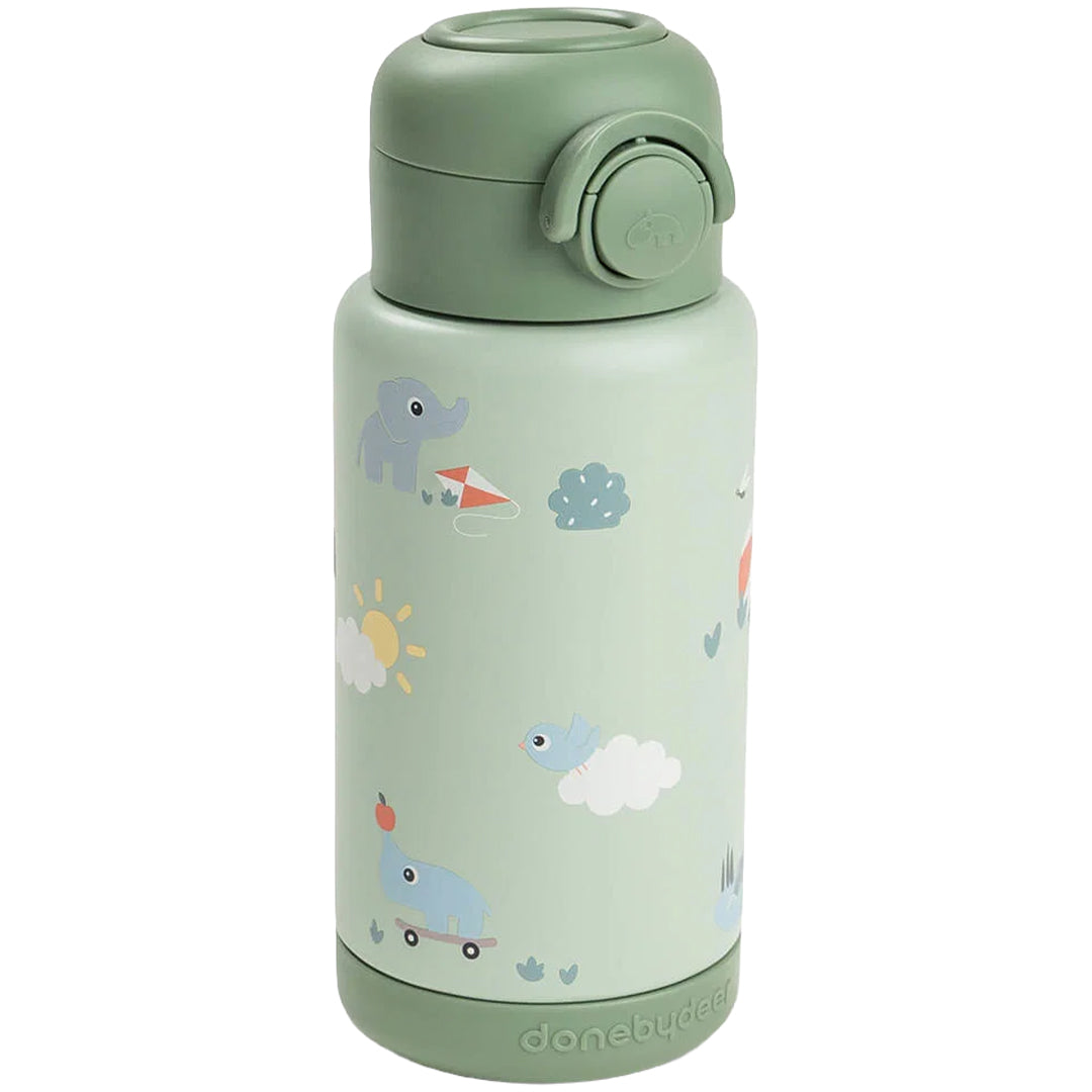 done by deer groene thermosfles met gesloten dop en playground dierenpatroon.