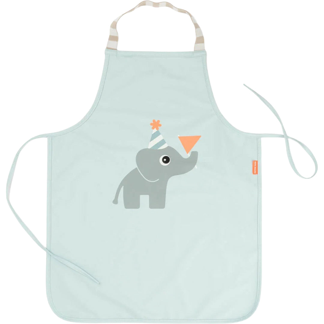Done by Deer lichtblauw kinderschort met een grijze olifant met feesthoedje en vlaggetje.
