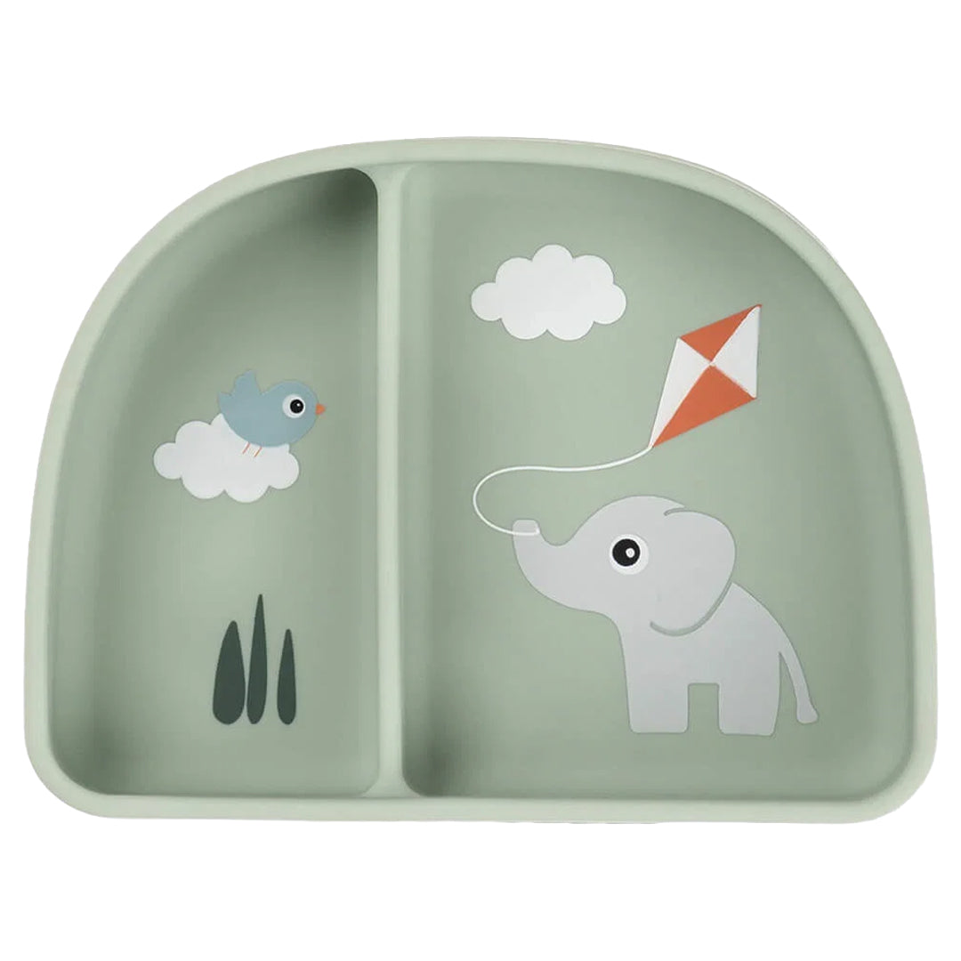 Done by Deer groen siliconen vakjesbord voor baby's met olifant en vogel.