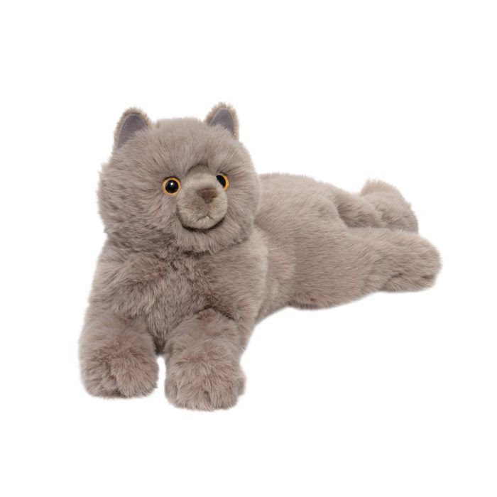 Douglas Toys pluchen Perzische knuffelkat in bruin, liggend en schuin van voren gezien.