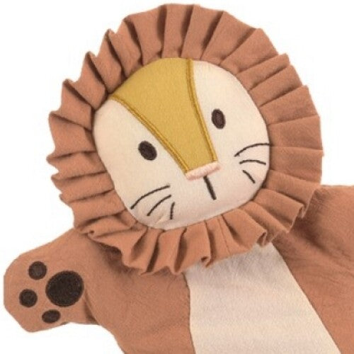 Detailopname van de kop en manen van de Egmont Toys leeuwen handpop.