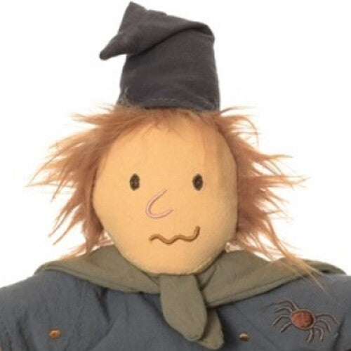 Detail van de Egmont Toys handpop toverkol met grijs hoedje en oranje haar.