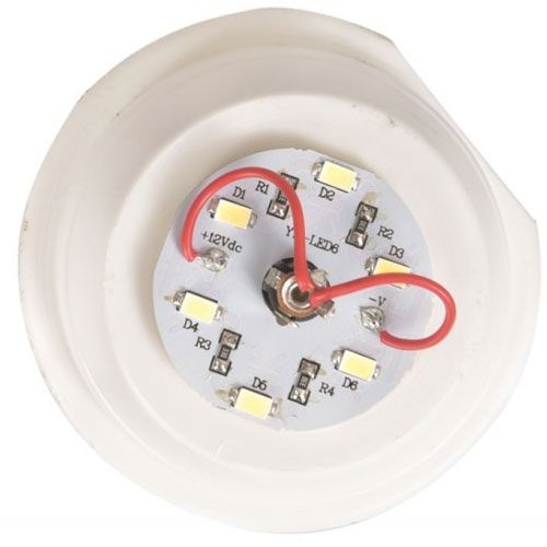 Detail van de onderkant van de paddenstoel nachtlamp met de LED-verlichting.