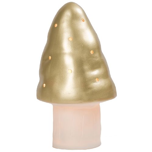 Egmont Toys gouden paddenstoel nachtlamp met lichtgevende voet en gaatjes in de kap.