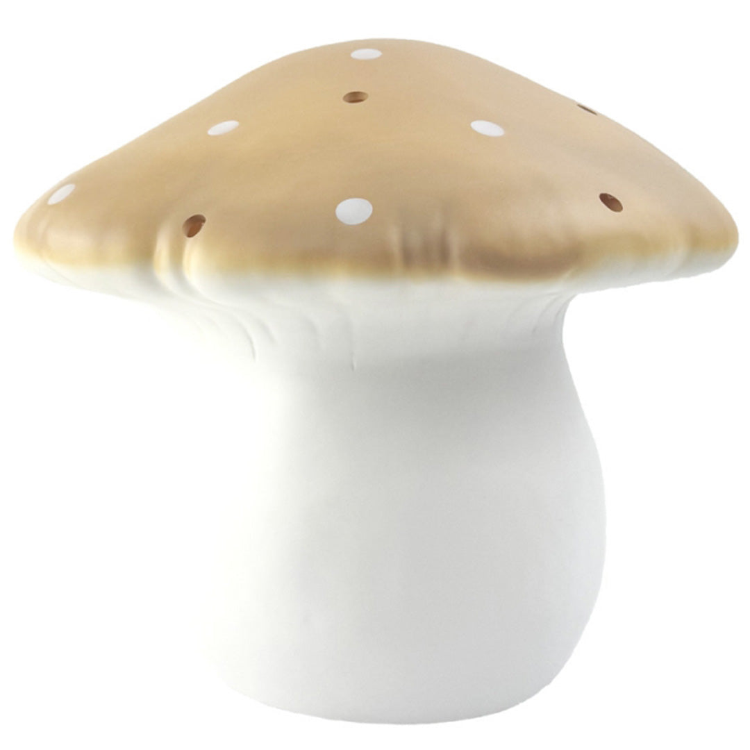 Egmont Toys vliegenzwam nachtlamp in mokka kleur met witte stippen.