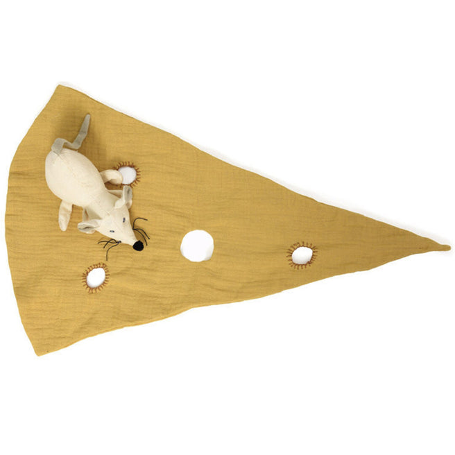 Egmont Toys knuffeldoek voor baby's in de vorm van een geel stuk kaas met een pluchen muis erop.