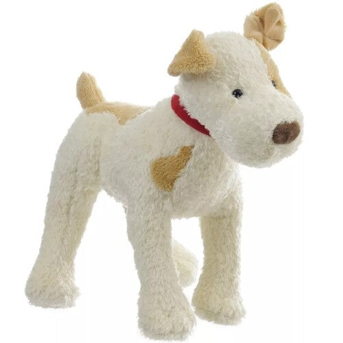 Egmont Toys pluchen knuffelhond Elliot met beige vacht en rode halsband.
