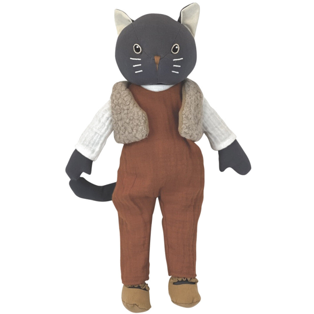 Egmont Toys pluchen kat Cesar met bruine overall en beige vest.