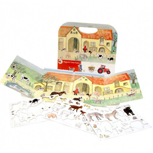 Egmont Toys magneetboek boerderij opengeklapt met losse magneetfiguren van dieren en mensen.