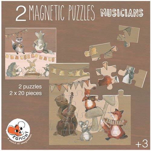 Verpakking van de Egmont Toys magnetische puzzelset met twee puzzels van dierenmuzikanten.