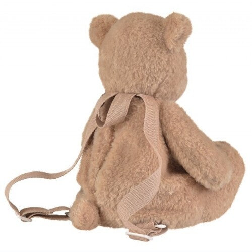 Egmont Toys beige teddybeer peuterrugzak, van achteren gefotografeerd met de rugzakbanden.