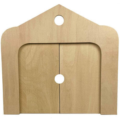 Egmont Toys houten poppenkast tafelmodel met gesloten deuren.