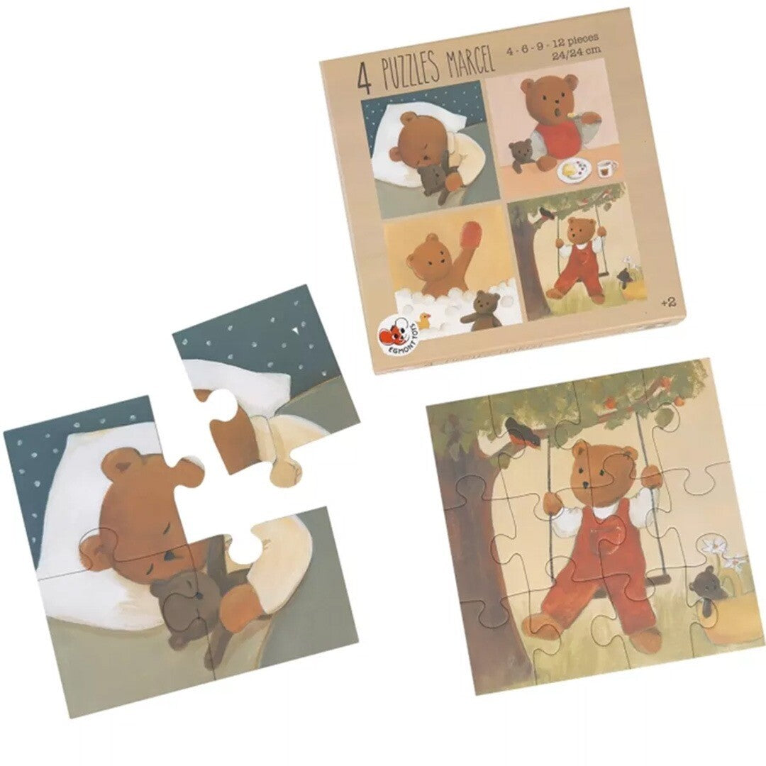 Egmont Toys kinderpuzzel Marcel set met de doos en twee legpuzzels van beren.