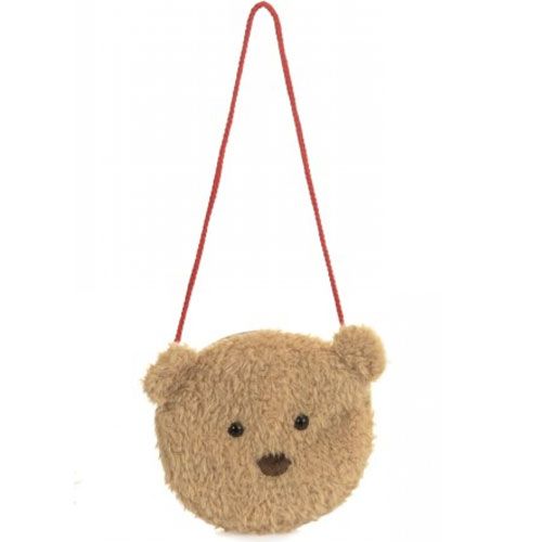 Egmont Toys schoudertasje voor kinderen in de vorm van een beige berenkop met een lange rode draagband.